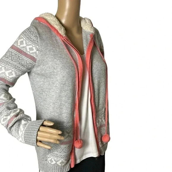 Anthropologie zip up hoodie,sherpa,L.,chunky knit,wool blend,tassels,boho,aztec - Picture 9 of 12